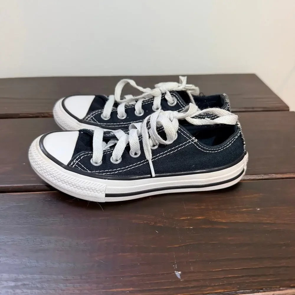 Converse All Star Double Tongue Low Black and White Junior Size 11 Y2K Vintage